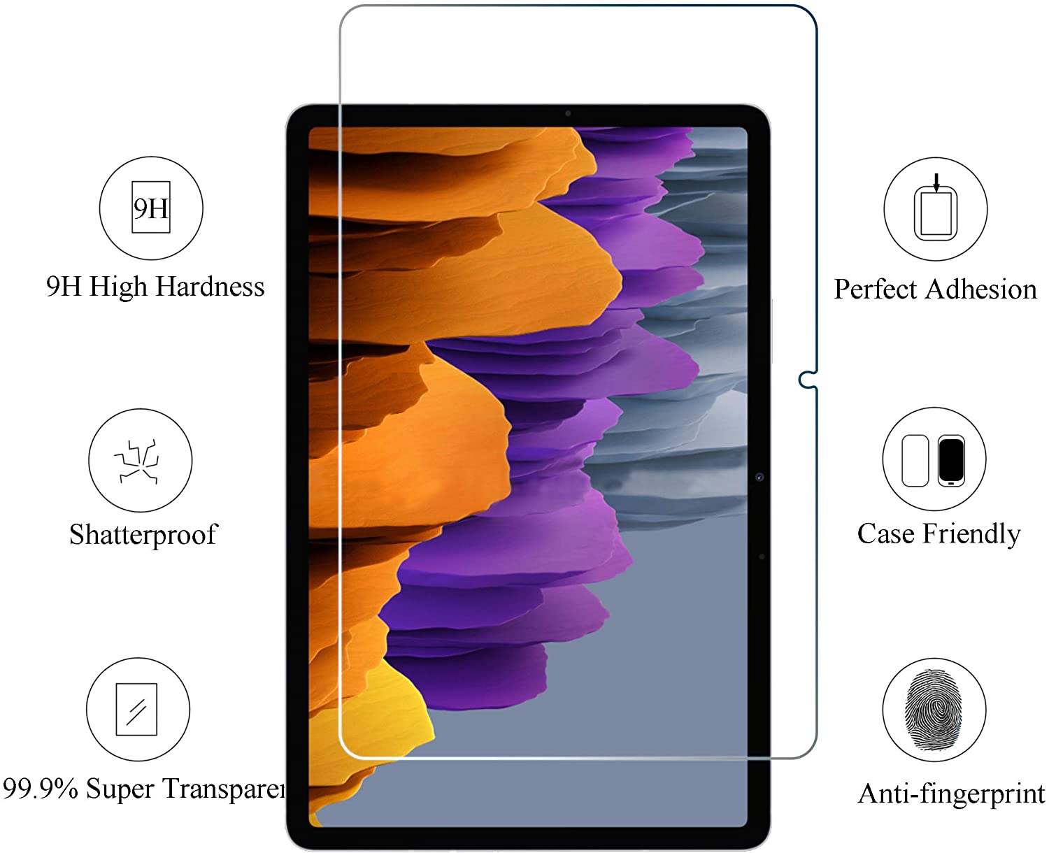 2 Pack Samsung Galaxy Tab S7 9H Hardness Tempered Glass Screen Protector