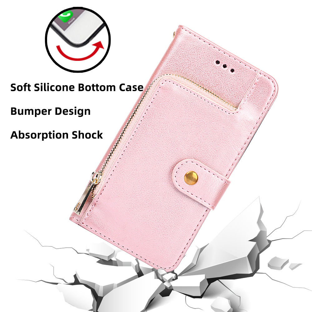 Zipper Phone Cases For Samsung Galaxy A22 4G 6.4'' Flip Cover Wallet Design and Card Slots