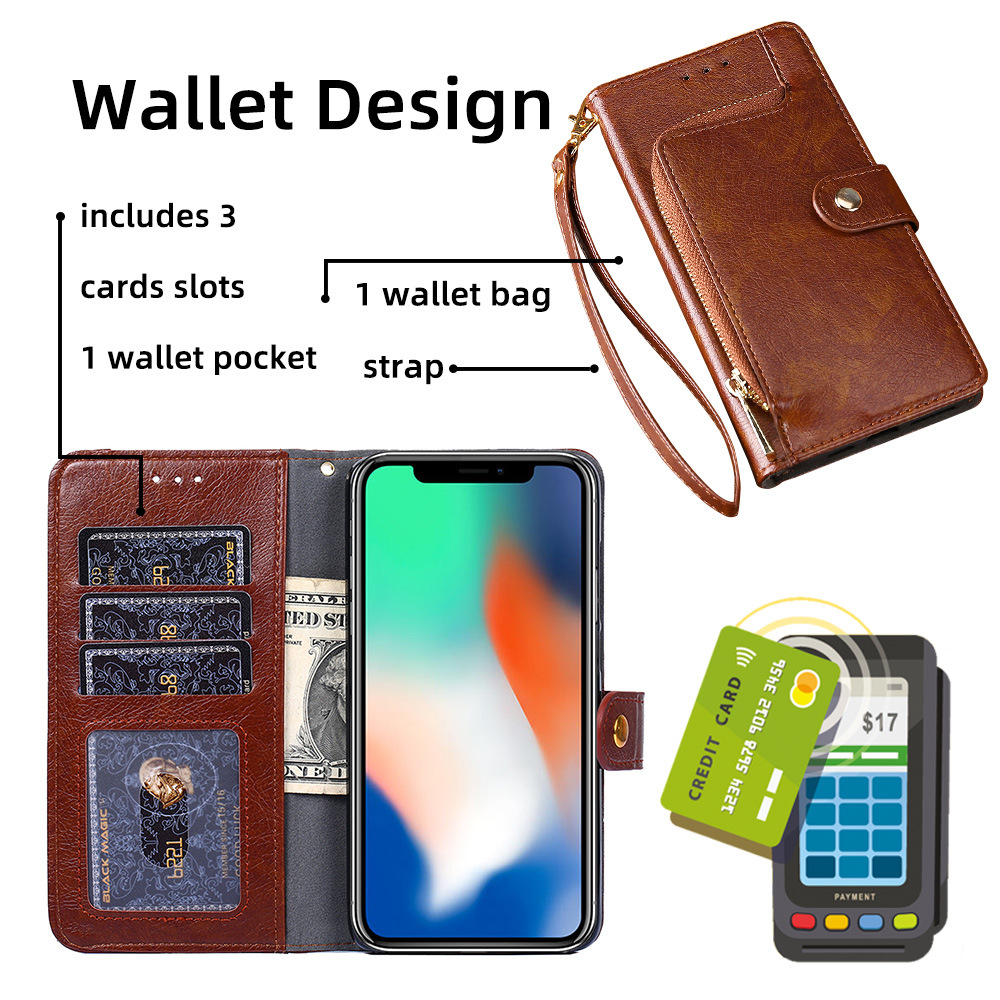 Zipper Phone Cases For Samsung Galaxy A22 4G 6.4'' Flip Cover Wallet Design and Card Slots