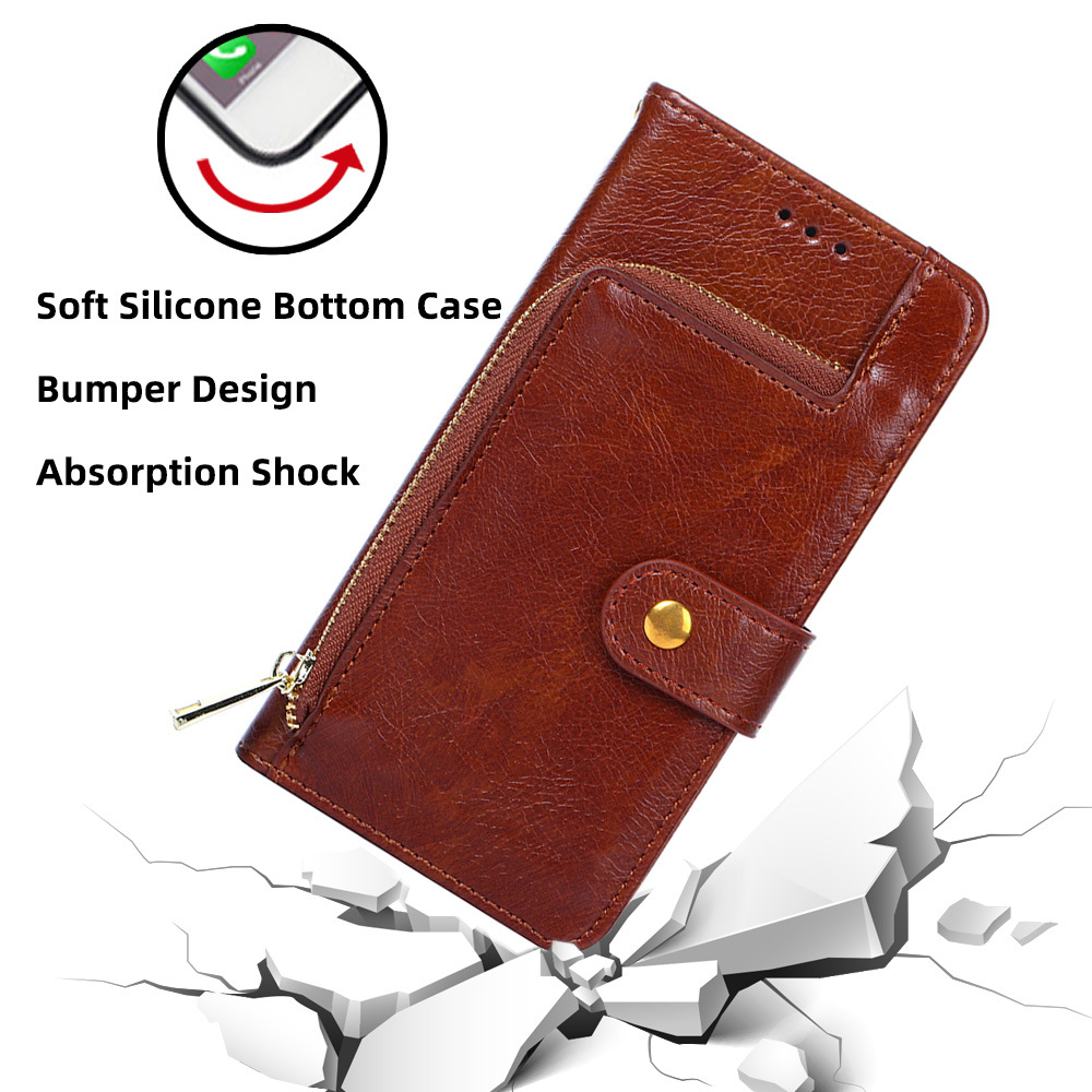 Zipper Phone Cases For Samsung Galaxy A22 4G 6.4'' Flip Cover Wallet Design and Card Slots