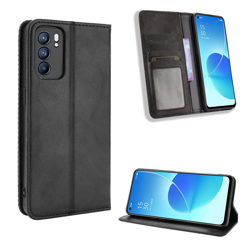Flip Cover for OPPO Reno 6 5G / OPPO Reno6 5G Wallet Leather Phone Case Shockproof Durable Retro Case