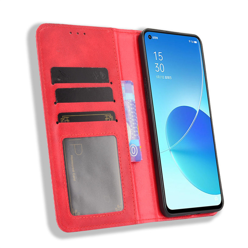 Flip Cover for OPPO Reno 6 5G / OPPO Reno6 5G Wallet Leather Phone Case Shockproof Durable Retro Case