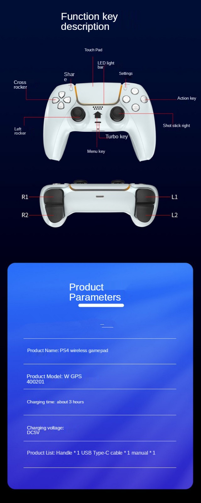 For PS4 Wireless Controller Dual Sense PlayStation4 Joystick 6-Axis Double Vibration Gamepad For PS4 Console PC Laptop Android