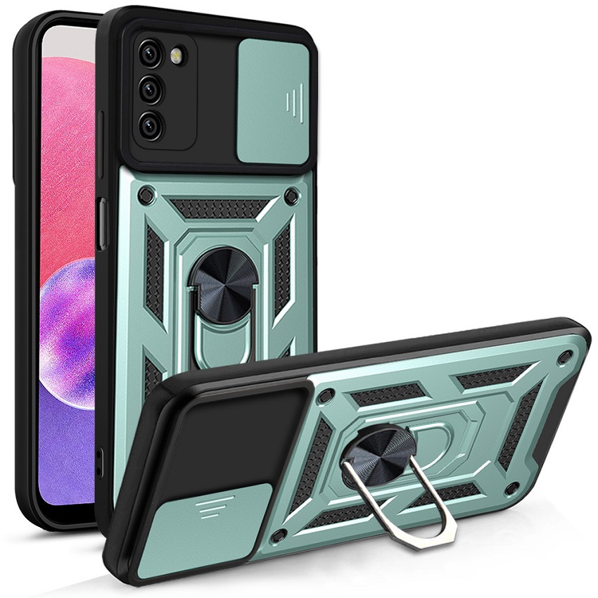 Samsung Galaxy A03S A02S A21S A12 A11 M11 M62 F62 M51 A22 4G A32 4G A31 A51 A71 A20S A10S A20 A30 A50 A50S A30S Sliding Ring Camera Case TPU+PC Metal Ring Grip Kickstand Protective Case Cover