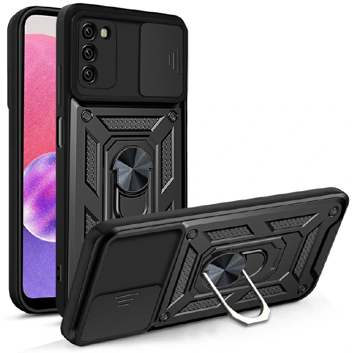 Samsung Galaxy A03S A02S A21S A12 A11 M11 M62 F62 M51 A22 4G A32 4G A31 A51 A71 A20S A10S A20 A30 A50 A50S A30S Sliding Ring Camera Case TPU+PC Metal Ring Grip Kickstand Protective Case Cover