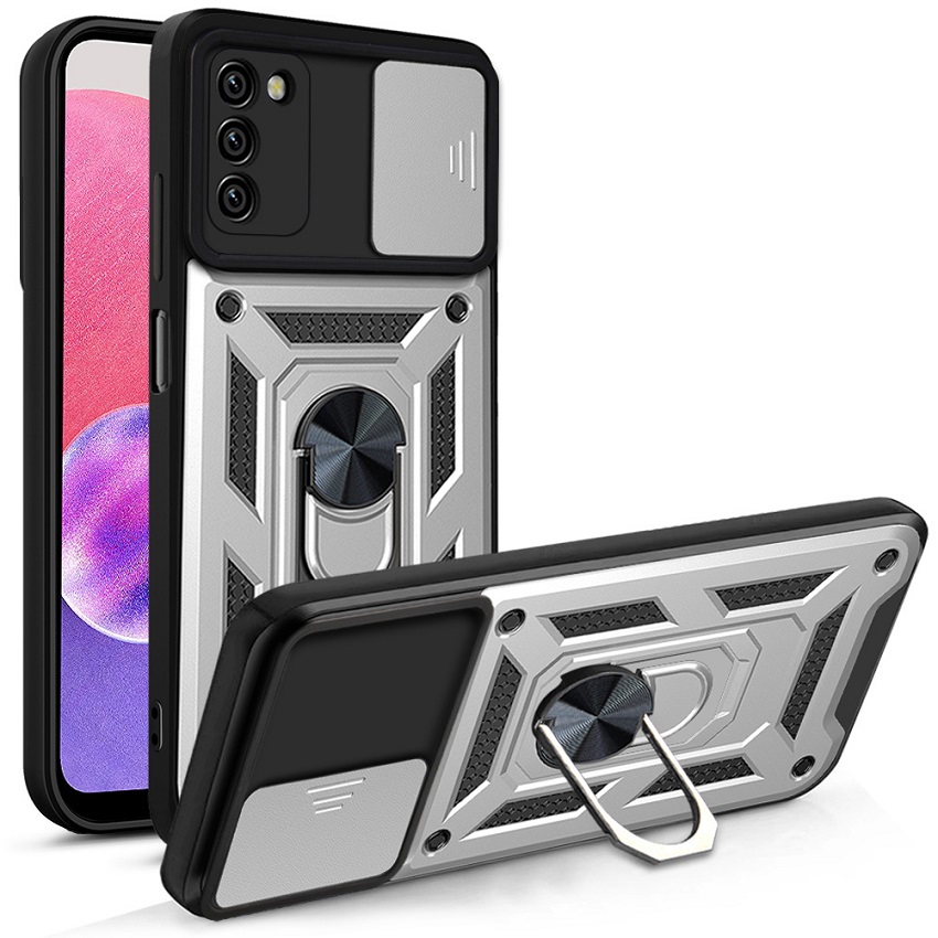 Samsung Galaxy A03S A02S A21S A12 A11 M11 M62 F62 M51 A22 4G A32 4G A31 A51 A71 A20S A10S A20 A30 A50 A50S A30S Sliding Ring Camera Case TPU+PC Metal Ring Grip Kickstand Protective Case Cover