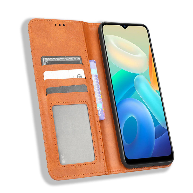 Flip Cover for vivo Y02S Wallet Leather Phone Case Shockproof Durable Retro Case