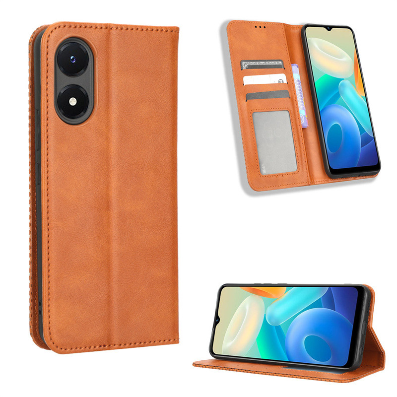 Flip Cover for vivo Y02S Wallet Leather Phone Case Shockproof Durable Retro Case