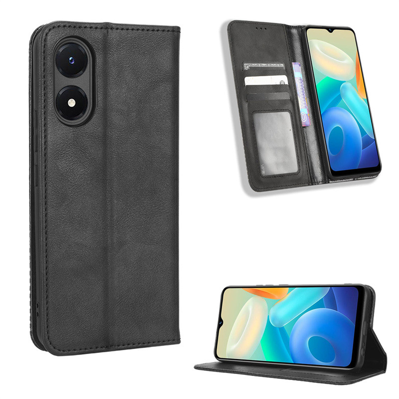 Flip Cover for vivo Y02S Wallet Leather Phone Case Shockproof Durable Retro Case