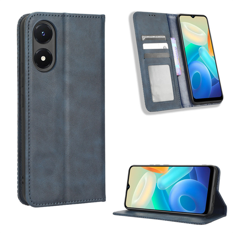 Flip Cover for vivo Y02S Wallet Leather Phone Case Shockproof Durable Retro Case