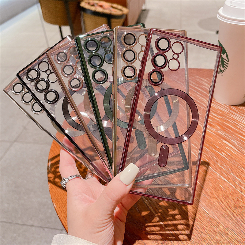 Phone Case for Samsung Galaxy S22 Ultra S21 Plus  Magnetic Plating Case Transparent 12 Drop-proof 11 Protective Case