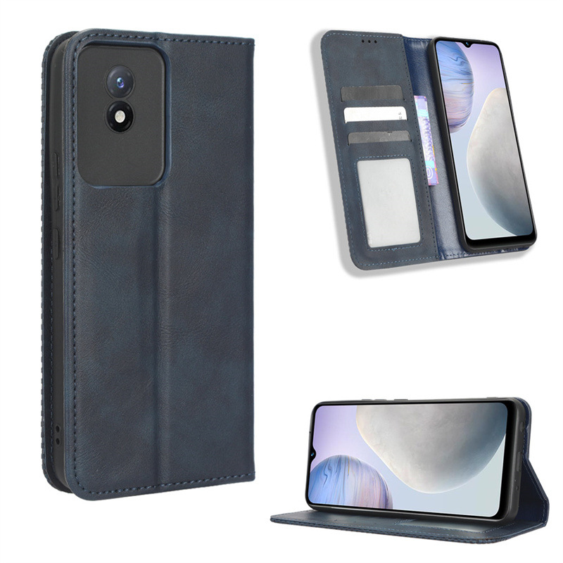 Wallet Flip Cover for Vivo Y02 Y02S Leather PU Phone Case Shockproof Durable Retro Case