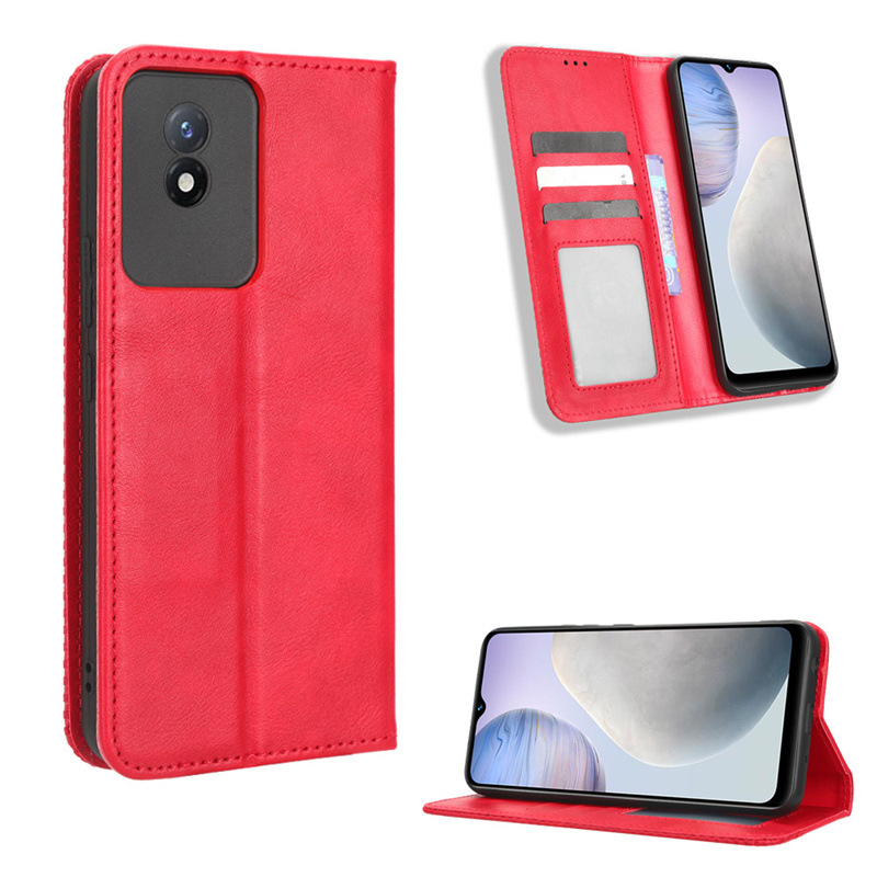 Wallet Flip Cover for Vivo Y02 Y02S Leather PU Phone Case Shockproof Durable Retro Case