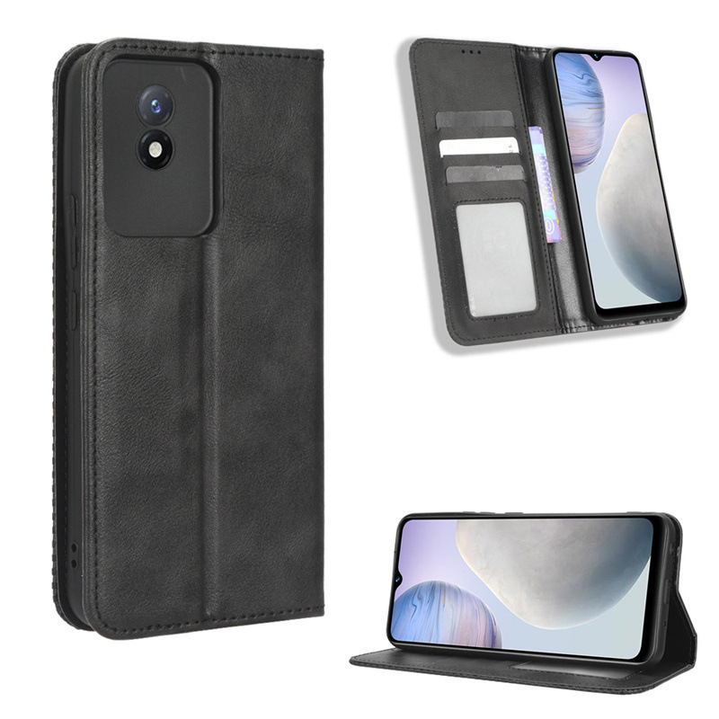 Wallet Flip Cover for Vivo Y02 Y02S Leather PU Phone Case Shockproof Durable Retro Case