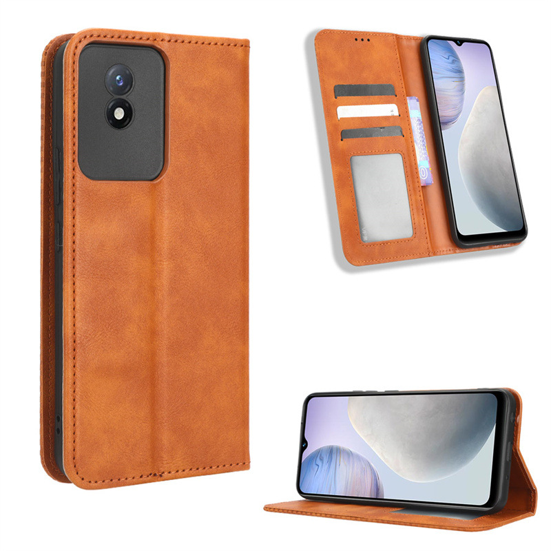 Wallet Flip Cover for Vivo Y02 Y02S Leather PU Phone Case Shockproof Durable Retro Case