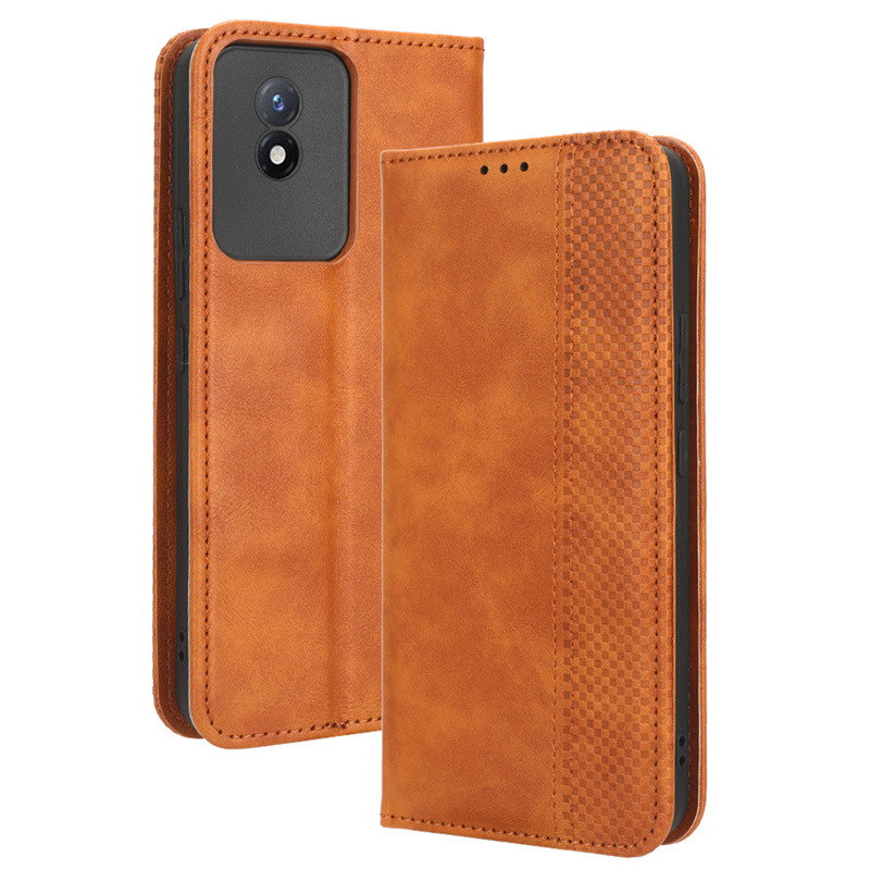 Wallet Flip Cover for Vivo Y02 Y02S Leather PU Phone Case Shockproof Durable Retro Case