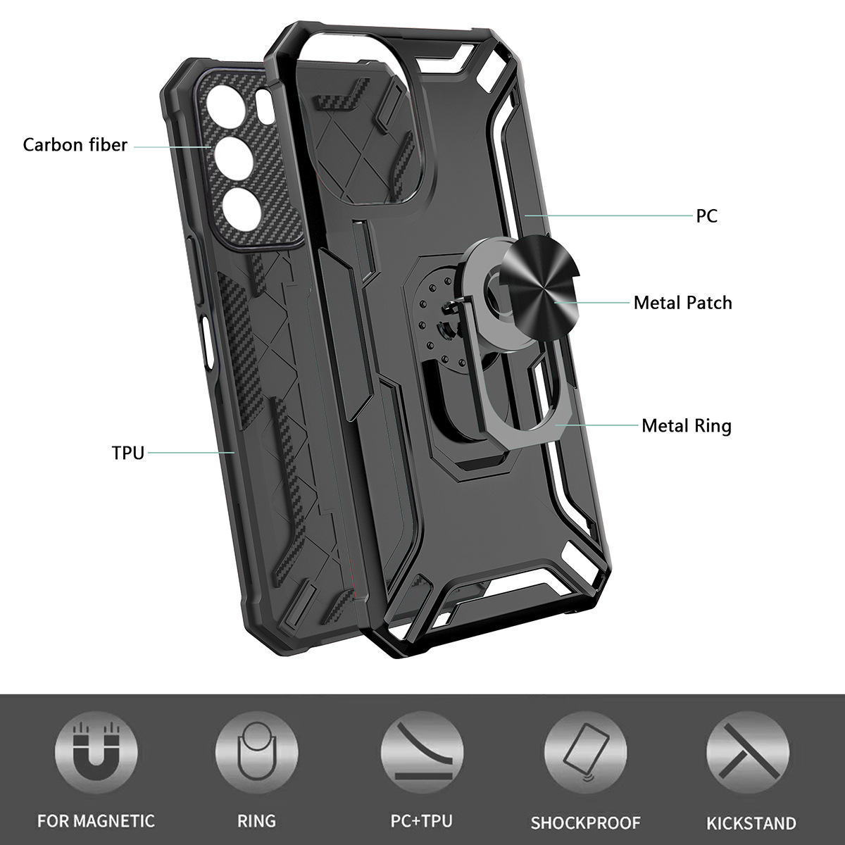 Phone Case for Motorola Moto G9 Play E7 Plus G9 Power G30 G20 G10 G60 G50 5G G60S G71 G52 G82 G71 [Drop-protection] with Car Magnetic Ring Holder