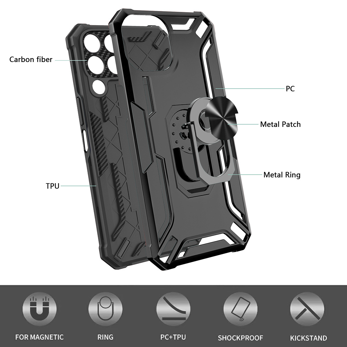 Phone Case for Huawei Nova Y90 Y61 Nova 9 7i 70 Plus Honor 50 Y9S 9X/9X Pro/P Smart Pro 2019 P30 Lite Nova 10 Pro SE [Drop-protection] with Car Magnetic Ring Holder