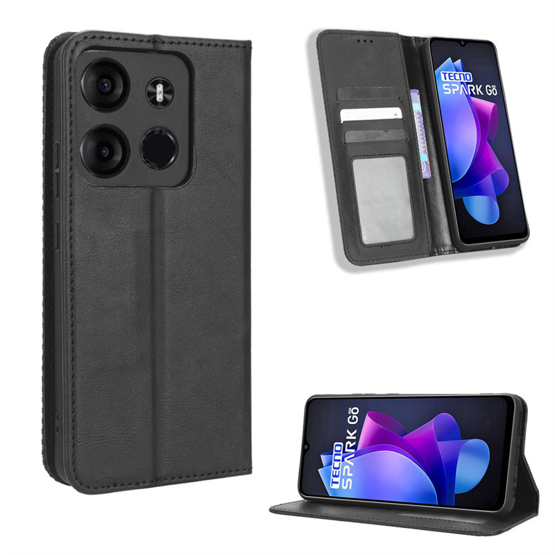 Wallet Flip Cover for Tecno Spark Go 2023 Pop 7 Pop 7 Pro Infinix Smart 7 Plus Leather PU Phone Case Shockproof Durable Retro Case