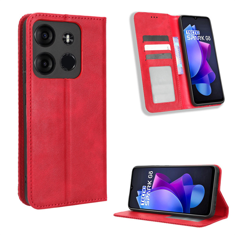 Wallet Flip Cover for Tecno Spark Go 2023 Pop 7 Pop 7 Pro Infinix Smart 7 Plus Leather PU Phone Case Shockproof Durable Retro Case