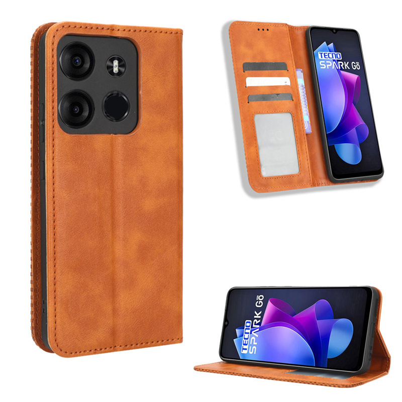 Wallet Flip Cover for Tecno Spark Go 2023 Pop 7 Pop 7 Pro Infinix Smart 7 Plus Leather PU Phone Case Shockproof Durable Retro Case
