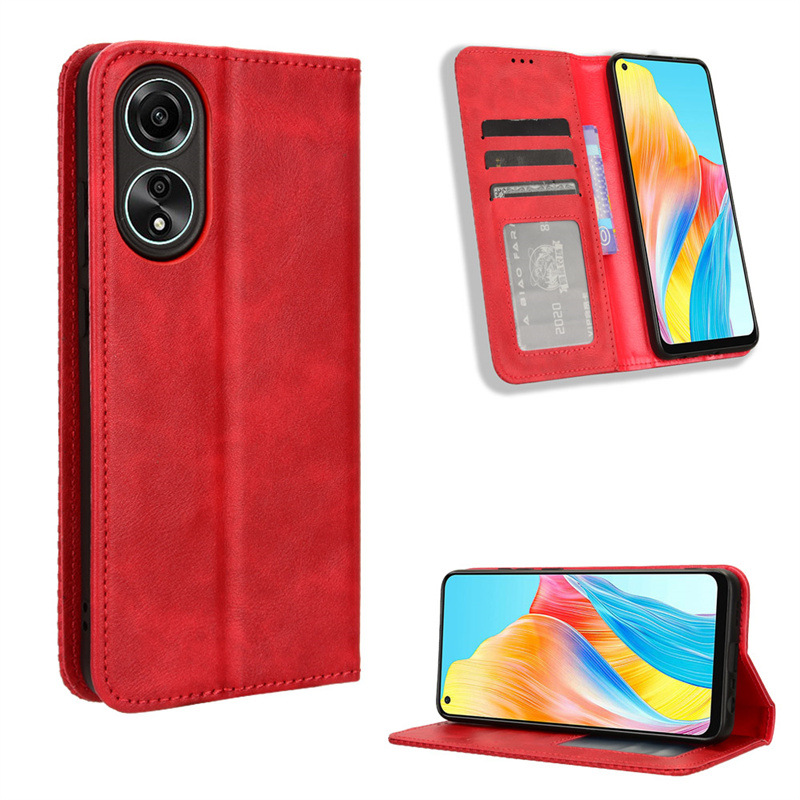 Flip Leather Cover For OPPO A38 A18 4G [Doka Slot Flip Leather Case] Wallet Case