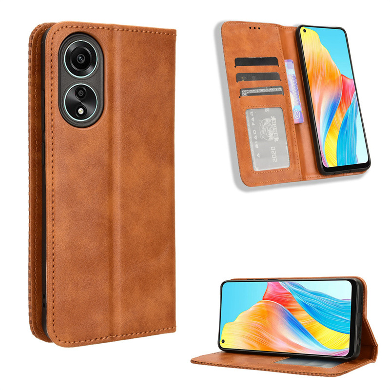 Flip Leather Cover For OPPO A38 A18 4G [Doka Slot Flip Leather Case] Wallet Case
