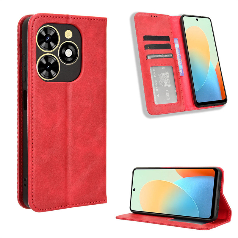 Wallet Flip Cover for Tecno Spark Go 2024 / Spark 20C / Pop 8 Leather PU Phone Case Shockproof Durable Retro Case