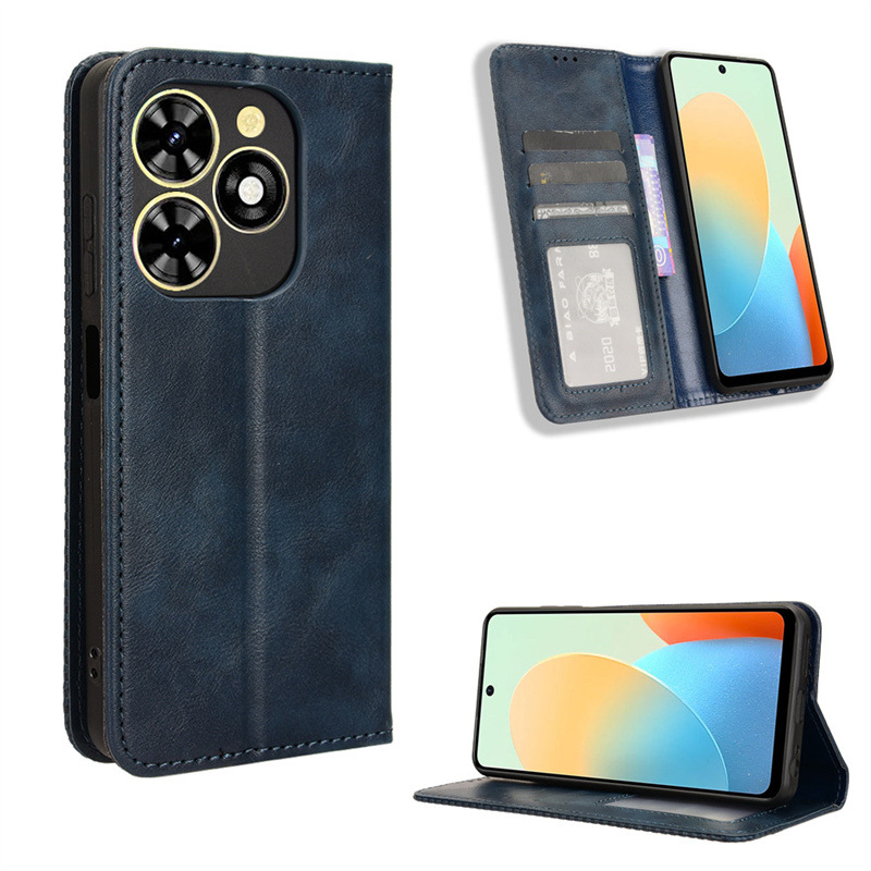 Wallet Flip Cover for Tecno Spark Go 2024 / Spark 20C / Pop 8 Leather PU Phone Case Shockproof Durable Retro Case