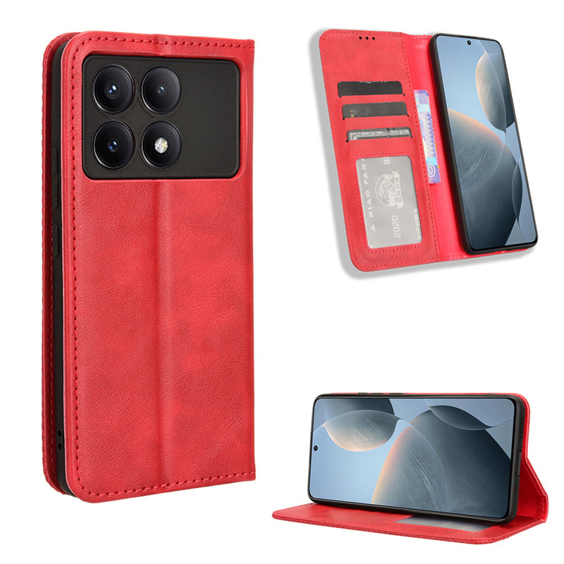 Wallet Flip Cover for Xiaomi Redmi K70/K70 Pro,Mi Poco X6 Pro Leather PU Phone Case Shockproof Durable Retro Case