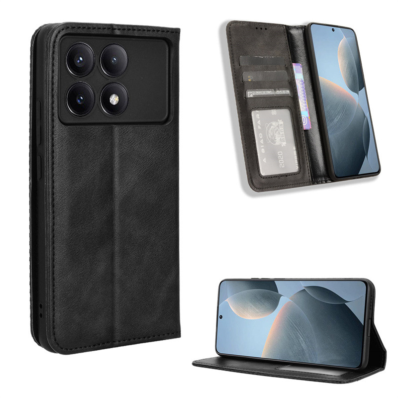 Wallet Flip Cover for Xiaomi Redmi K70/K70 Pro,Mi Poco X6 Pro Leather PU Phone Case Shockproof Durable Retro Case