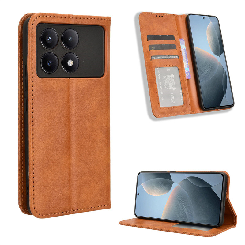 Wallet Flip Cover for Xiaomi Redmi K70/K70 Pro,Mi Poco X6 Pro Leather PU Phone Case Shockproof Durable Retro Case