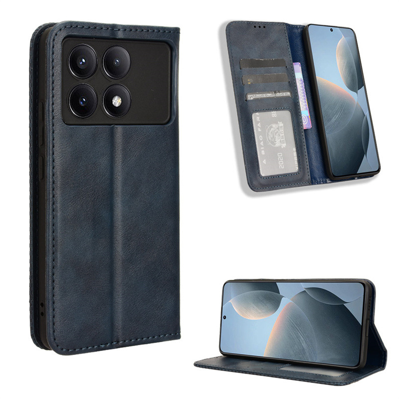 Wallet Flip Cover for Xiaomi Redmi K70/K70 Pro,Mi Poco X6 Pro Leather PU Phone Case Shockproof Durable Retro Case