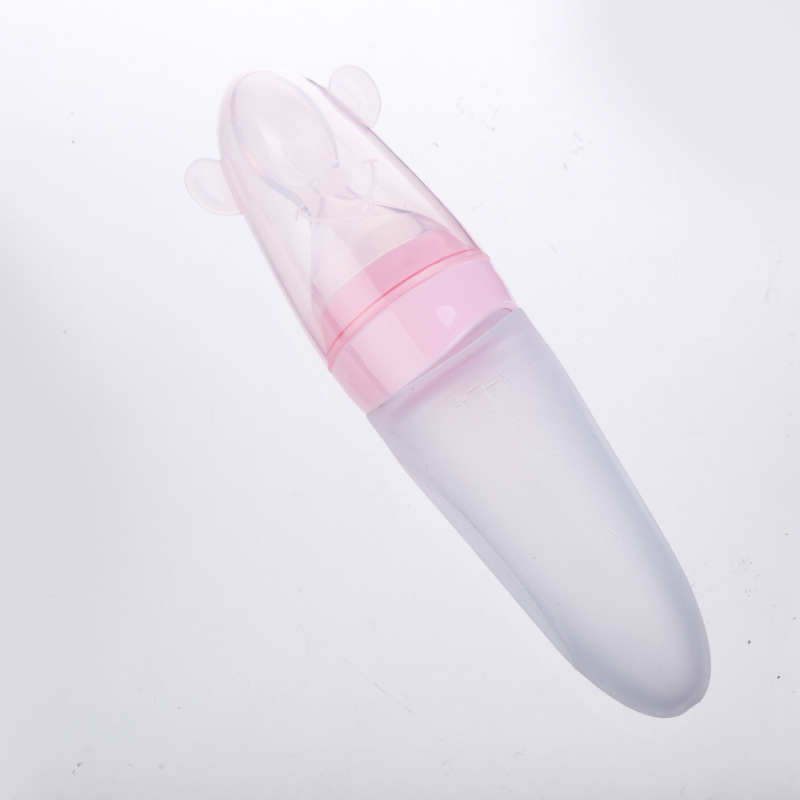 A Newborn Squeezing Feeding Bottle Silicone Training Rice Spoon Infant Supplement Feeder Silicone rice paste bottle feeding spoon for mother and baby auxiliary food Silicone suction cup for children s