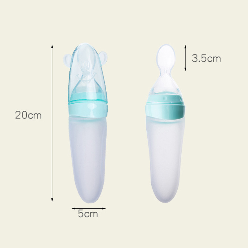 A Newborn Squeezing Feeding Bottle Silicone Training Rice Spoon Infant Supplement Feeder Silicone rice paste bottle feeding spoon for mother and baby auxiliary food Silicone suction cup for children s
