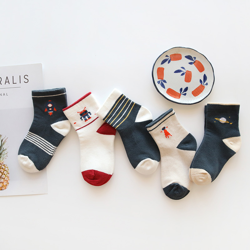 5Pairs Baby socks rubber anti slip floor cartoon kids Toddlers autumn spring Fashion newborn
