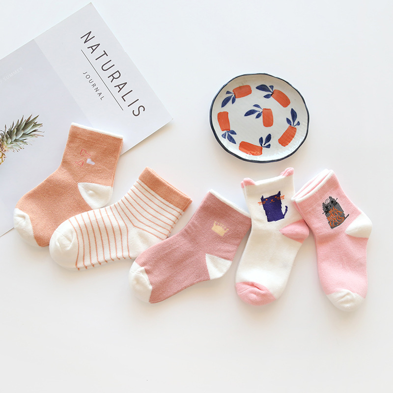 5Pairs Baby socks rubber anti slip floor cartoon kids Toddlers autumn spring Fashion newborn