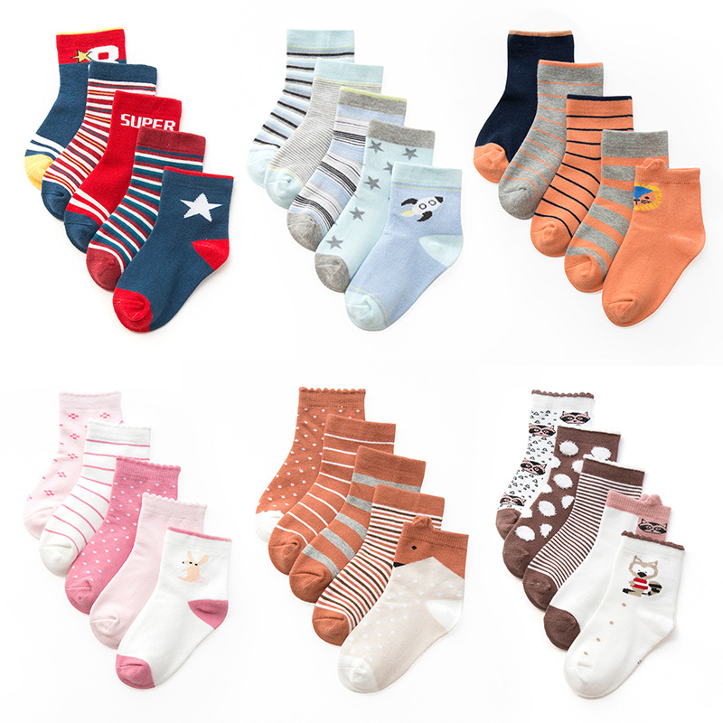 5Pairs Baby socks rubber anti slip floor cartoon kids Toddlers autumn spring Fashion newborn