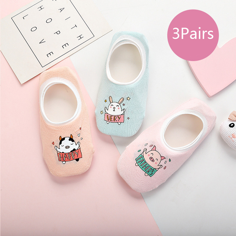 3 Pairs of Children&apos;s Non-slip Floor Socks Toddlers Socks Cartoon Summer Cotton Socks