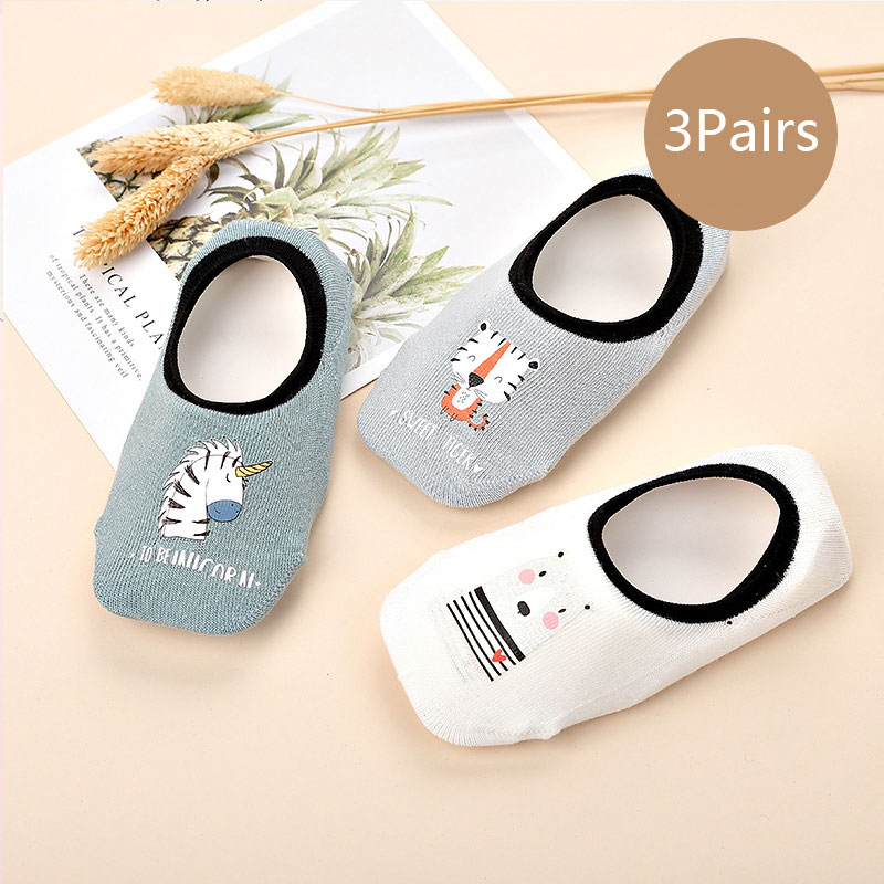 3 Pairs of Children&apos;s Non-slip Floor Socks Toddlers Socks Cartoon Summer Cotton Socks