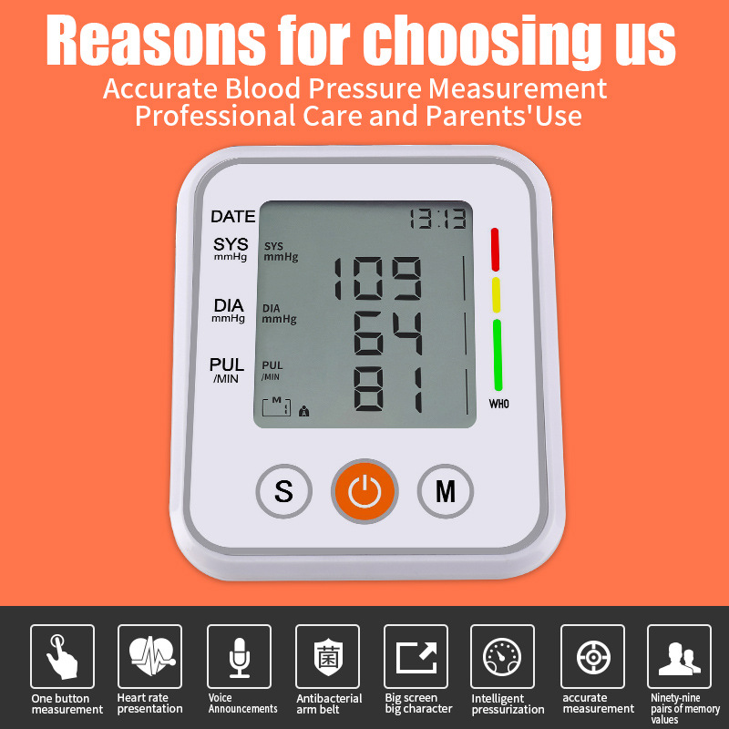Portable Tonometer Household Sphygmomanometer Arm Band Type Digital Electronic Speech Equipment