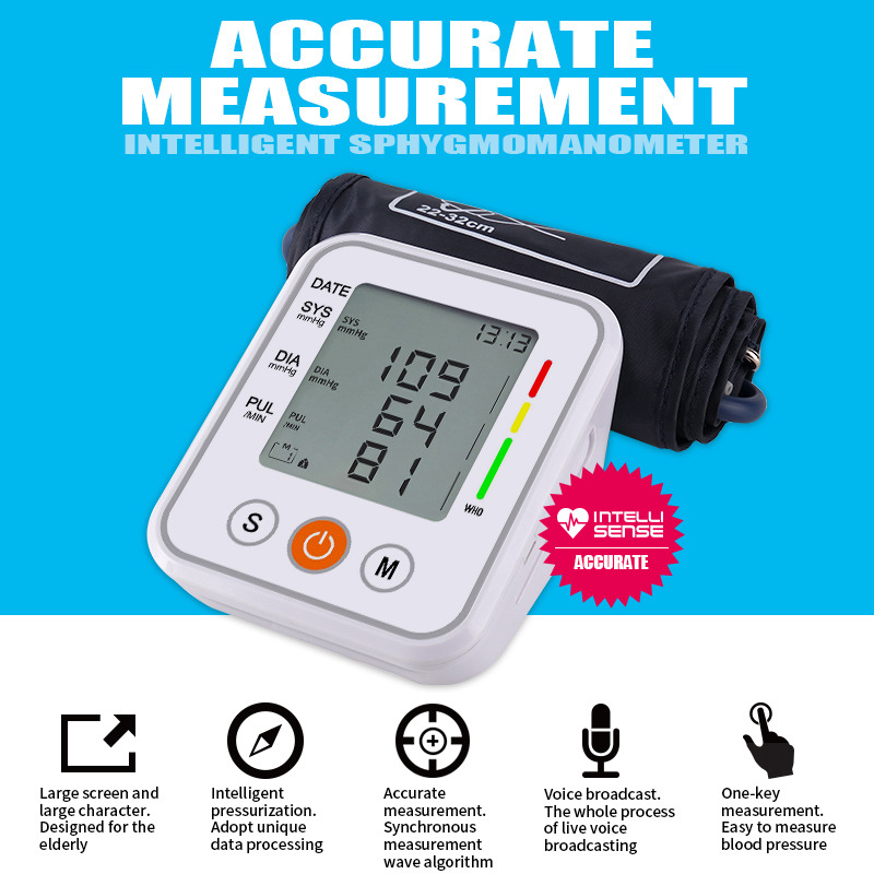Portable Tonometer Household Sphygmomanometer Arm Band Type Digital Electronic Speech Equipment