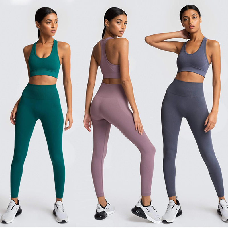 Hot sales Women&apos;s Yoga Set Seamless Sportswear 2-Piece Gym Yoga Clothes Sports Bra + Leggings Skinny
