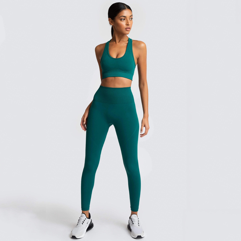 Hot sales Women&apos;s Yoga Set Seamless Sportswear 2-Piece Gym Yoga Clothes Sports Bra + Leggings Skinny