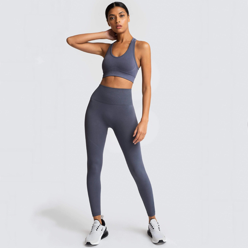 Hot sales Women&apos;s Yoga Set Seamless Sportswear 2-Piece Gym Yoga Clothes Sports Bra + Leggings Skinny
