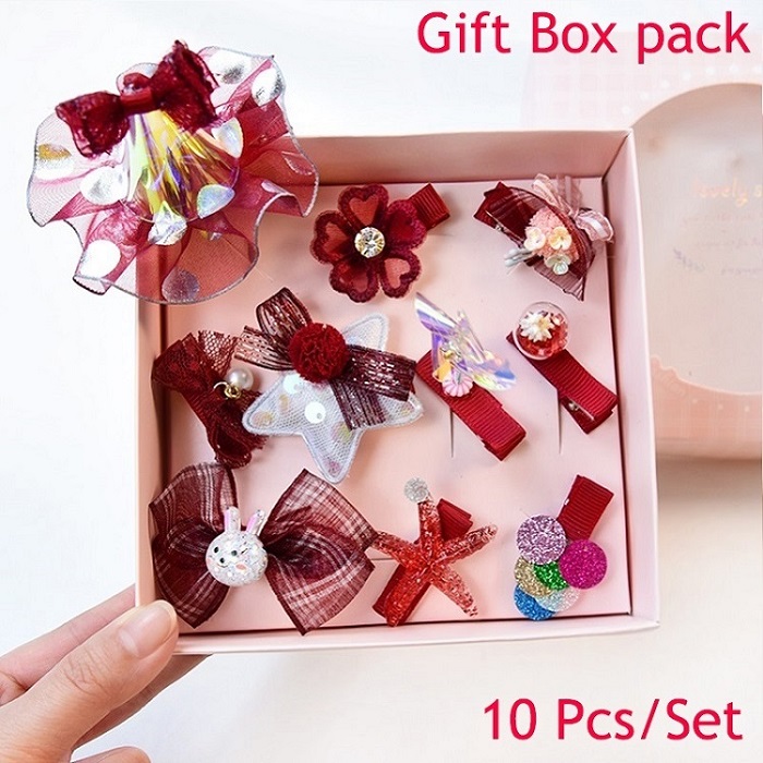 10Pcs/Box Shiny Girl Hair Clips Hair Accessories Set Hairpins Princess Crown Bows Headwear Barrettes