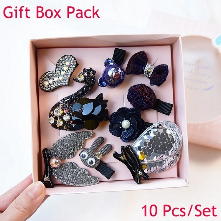 10Pcs/Box Shiny Girl Hair Clips Hair Accessories Set Hairpins Princess Crown Bows Headwear Barrettes