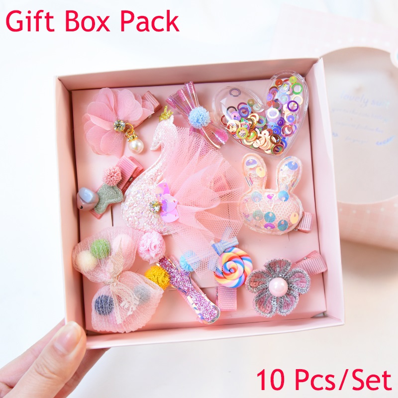 10Pcs/Box Shiny Girl Hair Clips Hair Accessories Set Hairpins Princess Crown Bows Headwear Barrettes