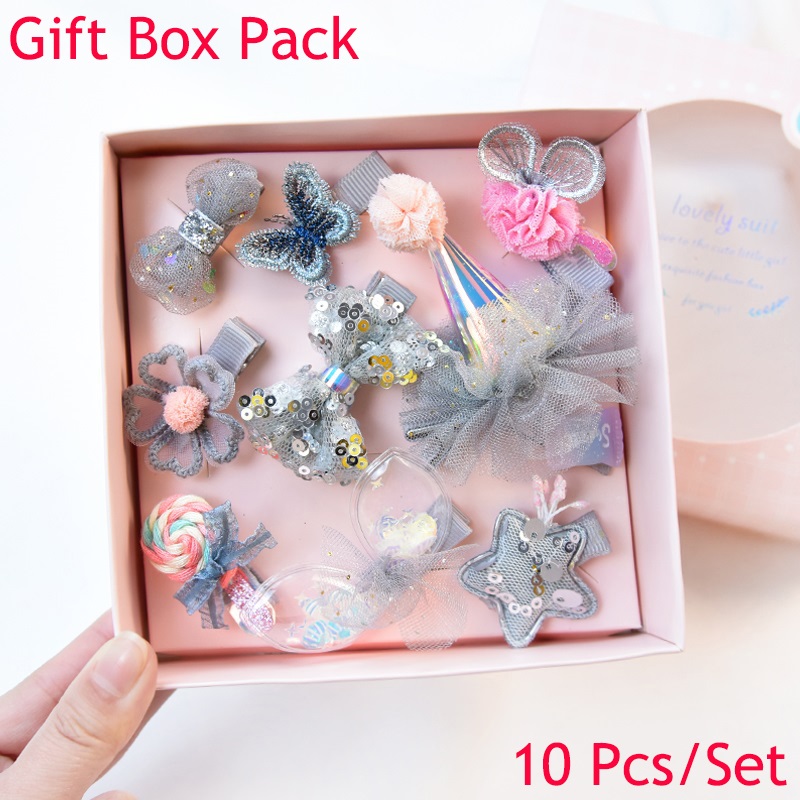 10Pcs/Box Shiny Girl Hair Clips Hair Accessories Set Hairpins Princess Crown Bows Headwear Barrettes
