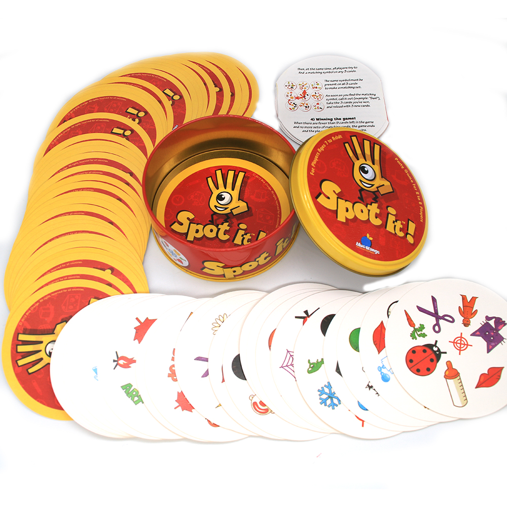 Dobble Card Game Style Spot It Toy Iron Box Sport Go Camping Hip Kids Board Games Gift